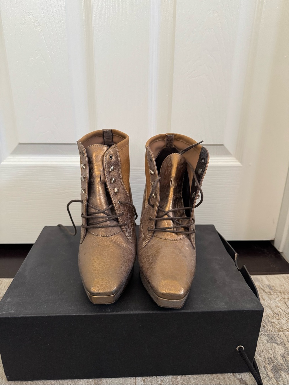 Donald J. Pliner Metallic Bronze Lace-Up Platform Ankle Boots